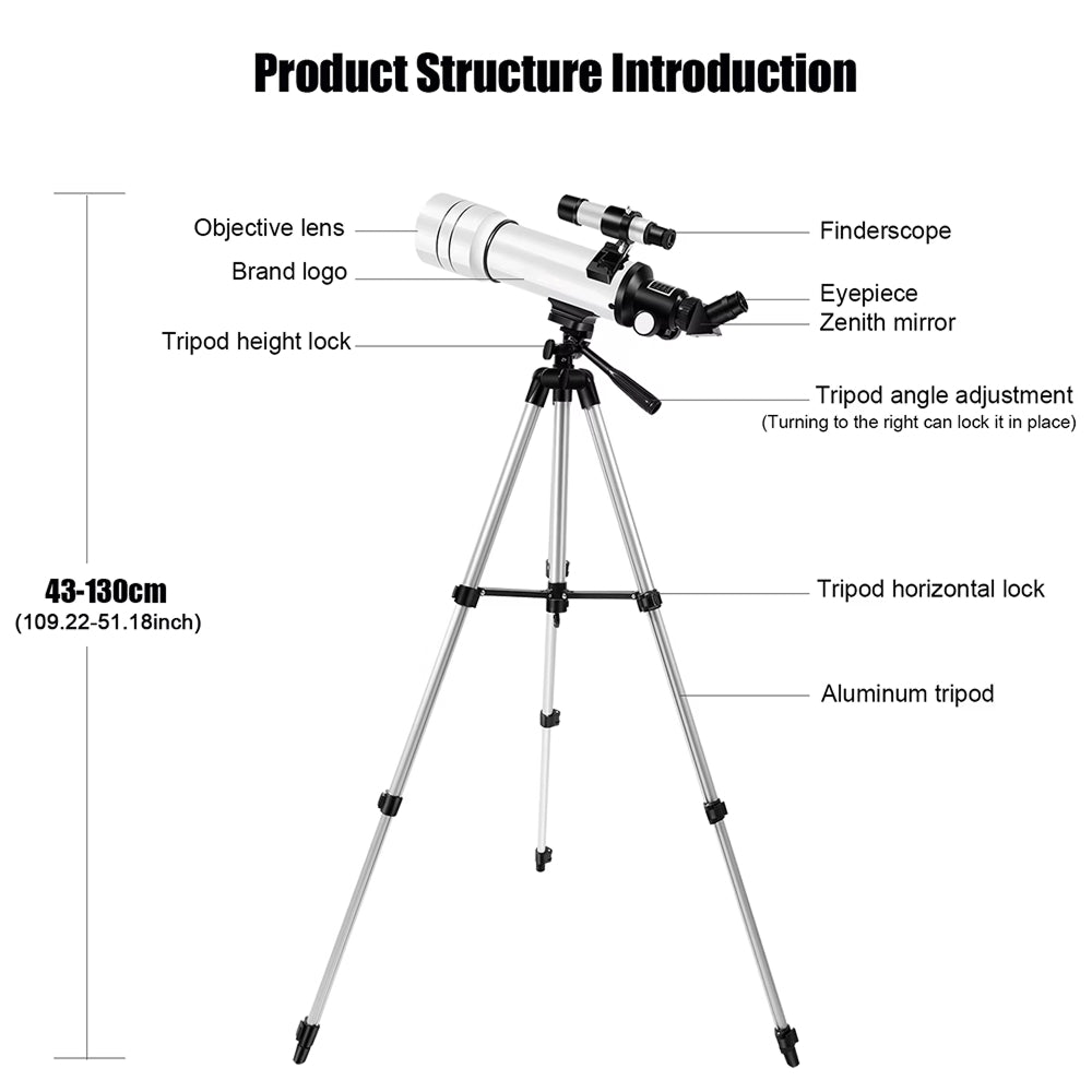 Beginner Refractor Telescope for Kids — 70mm Aperture with Adjustable Tripod & Phone Adapter | Thomler