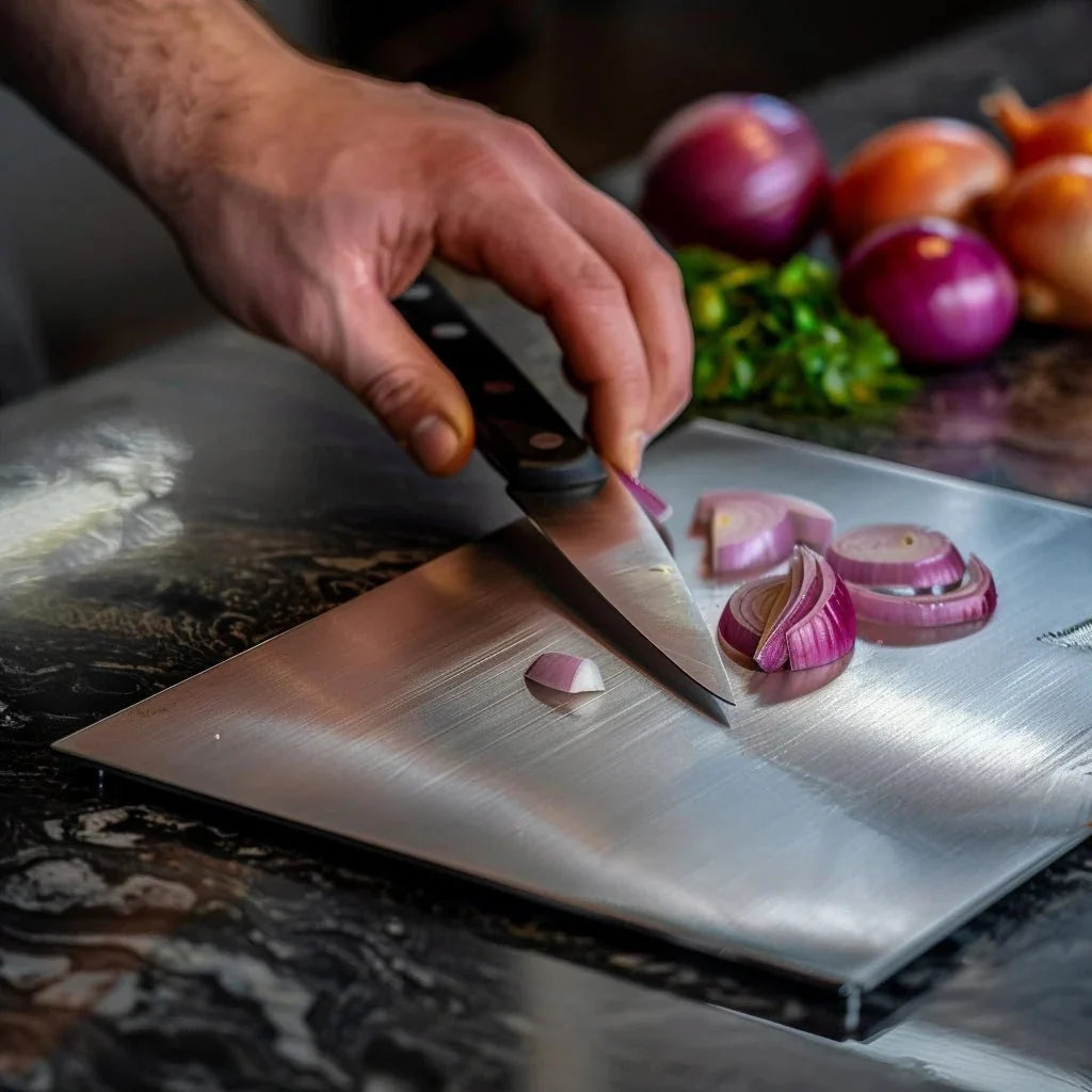 Stainless Steel Cutting Board Non-Porous Antibacterial Kitchen Prep Surface Knife-Safe Food Grade Metal Chopping Block for Home Cooking | Thomler