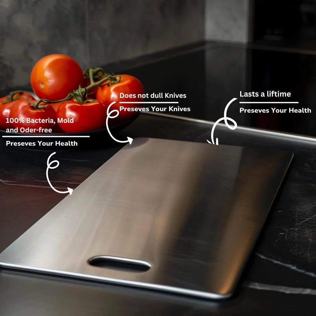 Stainless Steel Cutting Board Non-Porous Antibacterial Kitchen Prep Surface Knife-Safe Food Grade Metal Chopping Block for Home Cooking | Thomler