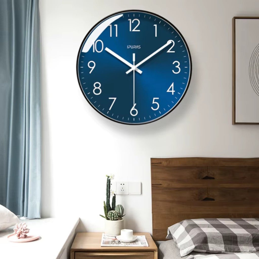 Whisper-Quiet Round Wall Clock with Sweep Hand – Modern Analog Timepiece for Bedroom Office Living Room – Glass Face Non-Ticking Quartz | Thomler