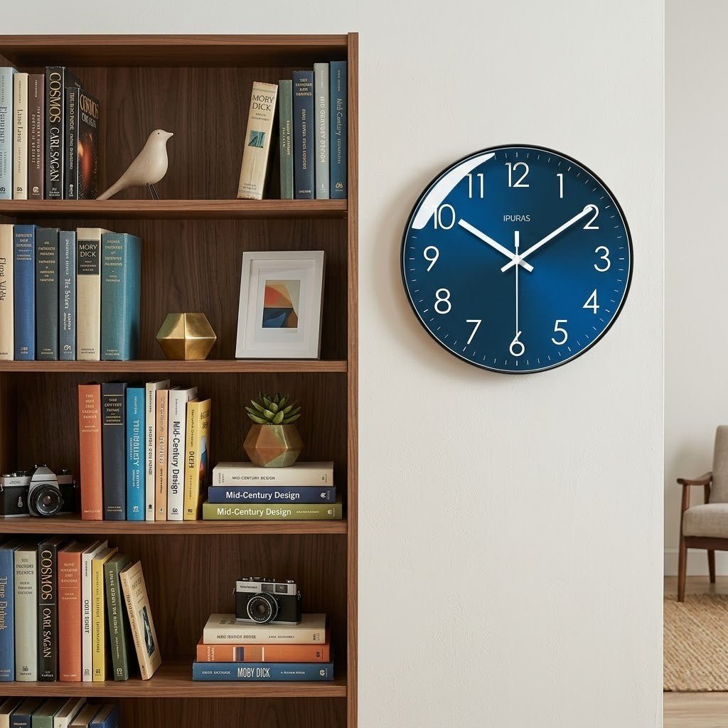 Whisper-Quiet Round Wall Clock with Sweep Hand – Modern Analog Timepiece for Bedroom Office Living Room – Glass Face Non-Ticking Quartz | Thomler