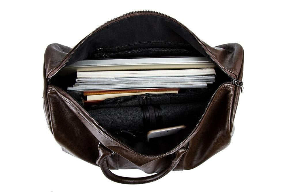Weekender Overnight Bag in Vegan Leather – Roomy Interior with Shoulder Strap & Padded Grips for Airport Travel | Thomler
