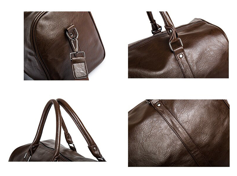 Weekender Overnight Bag in Vegan Leather – Roomy Interior with Shoulder Strap & Padded Grips for Airport Travel | Thomler