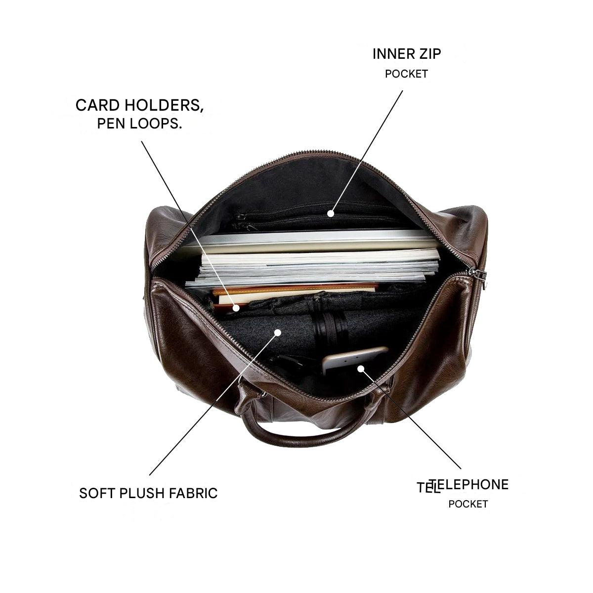 Weekender Overnight Bag in Vegan Leather – Roomy Interior with Shoulder Strap & Padded Grips for Airport Travel | Thomler