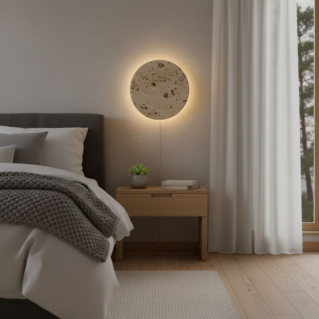 Travertine Circle Sconce for Bedrooms & Hallways – LED Ambient Lighting Fixture with Adjustable Color Temperature | Thomler