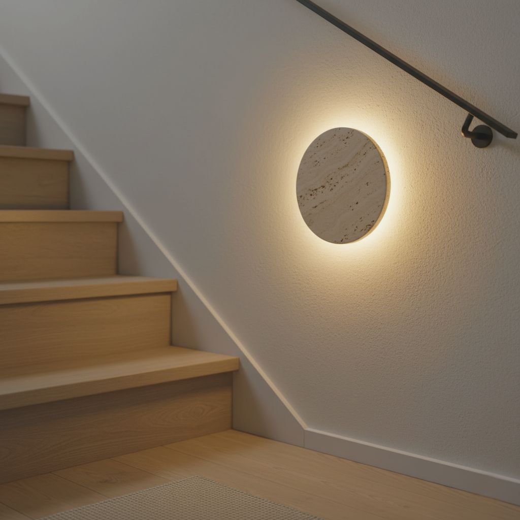 Travertine Circle Sconce for Bedrooms & Hallways – LED Ambient Lighting Fixture with Adjustable Color Temperature | Thomler