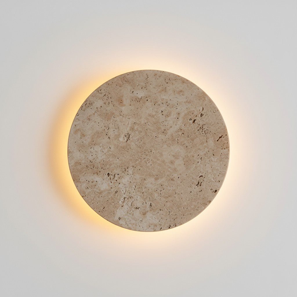 Travertine Circle Sconce for Bedrooms & Hallways – LED Ambient Lighting Fixture with Adjustable Color Temperature | Thomler