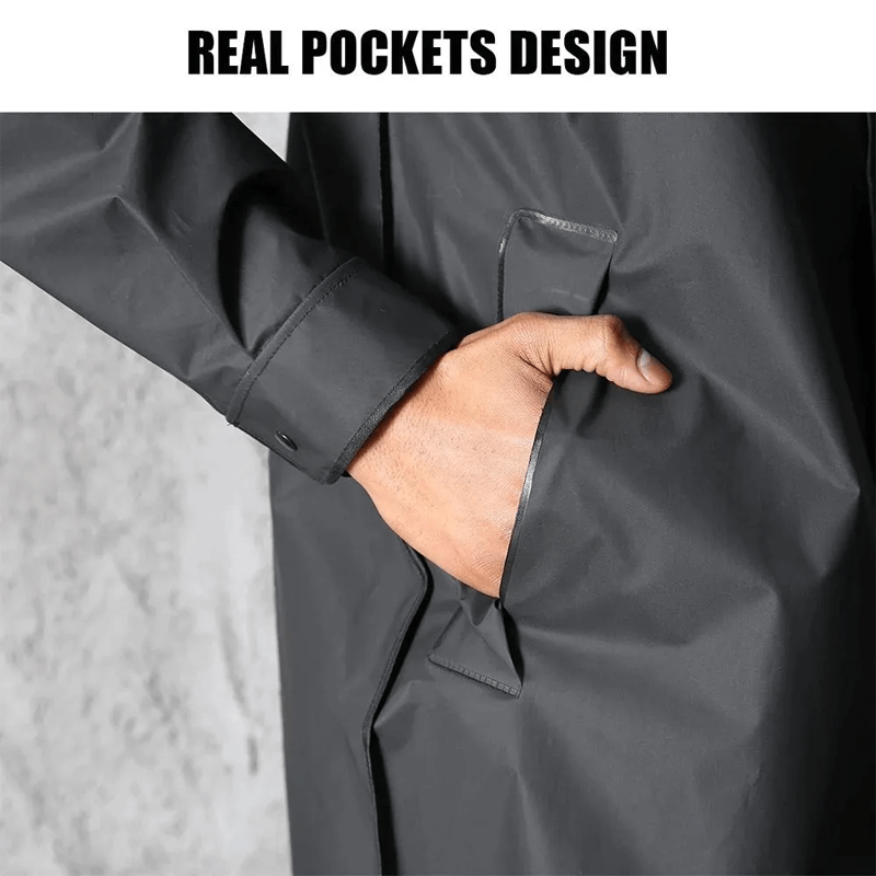 Full-Length Waterproof Hooded Rain Jacket for Adults – Lightweight Foldable Travel Coat for Men & Women – Black | Thomler