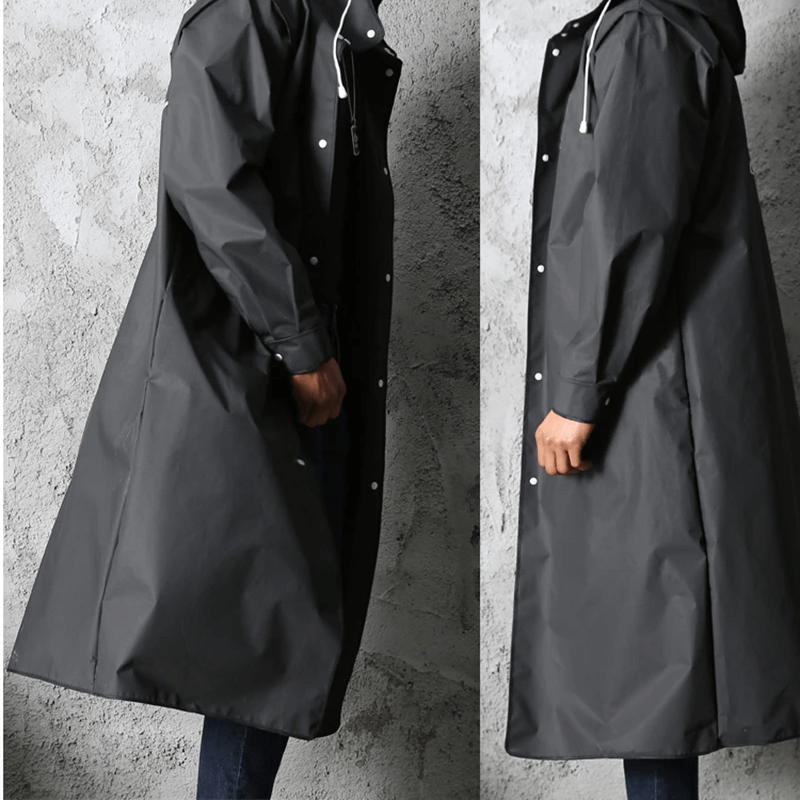 Full-Length Waterproof Hooded Rain Jacket for Adults – Lightweight Foldable Travel Coat for Men & Women – Black | Thomler