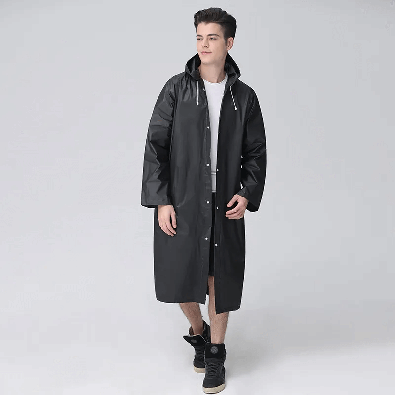 Full-Length Waterproof Hooded Rain Jacket for Adults – Lightweight Foldable Travel Coat for Men & Women – Black | Thomler