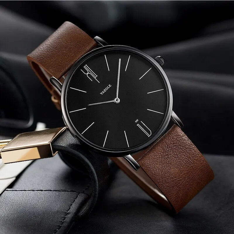 Classic Quartz Wristwatch with Genuine Leather Band for Men – Refined Minimalist Dial, Stainless Steel Case, Adjustable Strap | Thomler