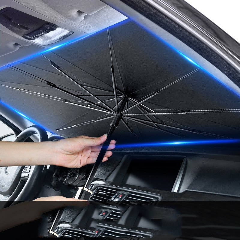 Automotive Windshield Parasol for Interior Temperature Control & Dashboard Protection in Sedans, SUVs, Trucks | Foldable Reflective Car Shad | Thomler