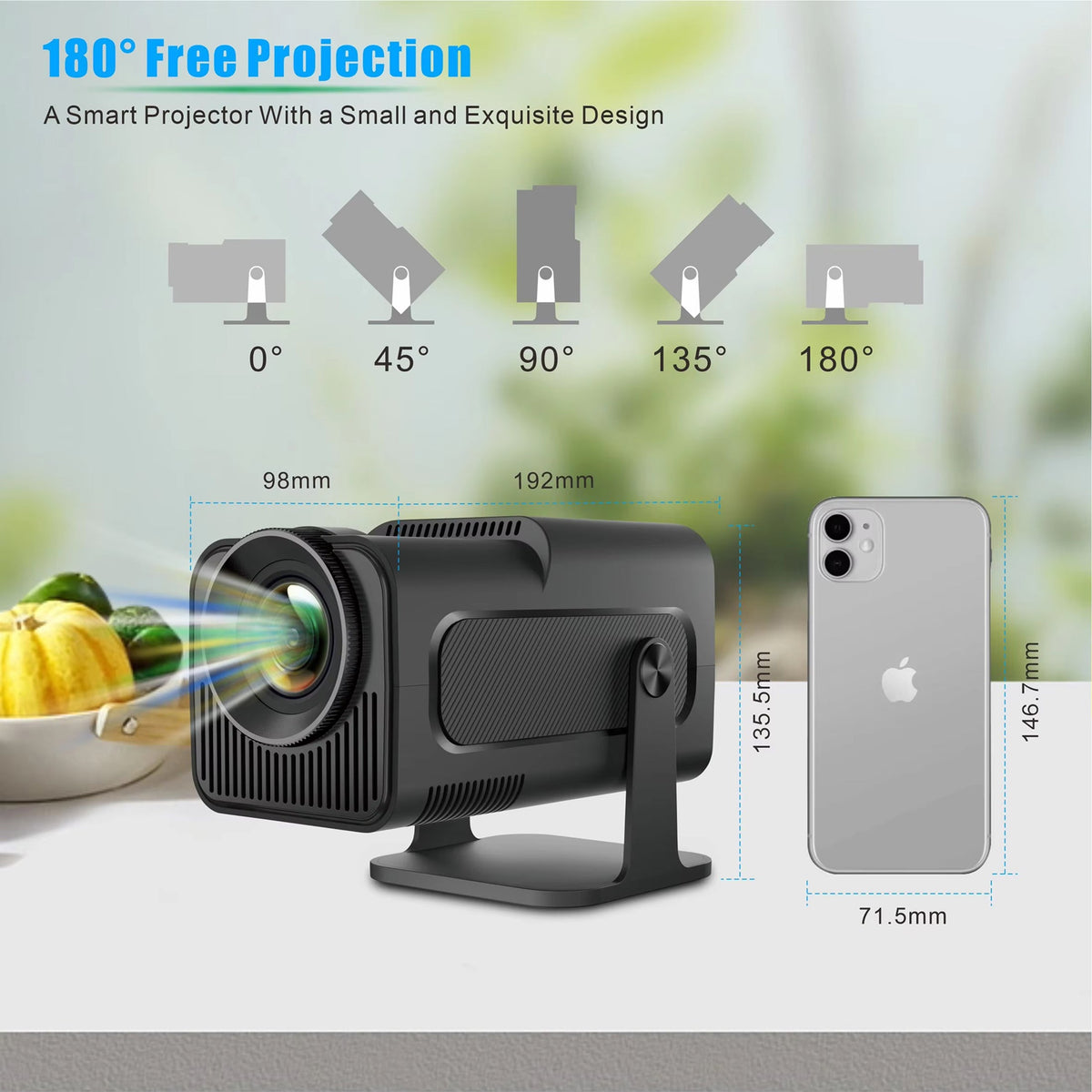 Portable Mini Projector with Android 11, 1080p HD, 300 ANSI Lumens, WiFi 6, Bluetooth, 150 in Screen for Home Theater, Outdoor Movies | Thomler