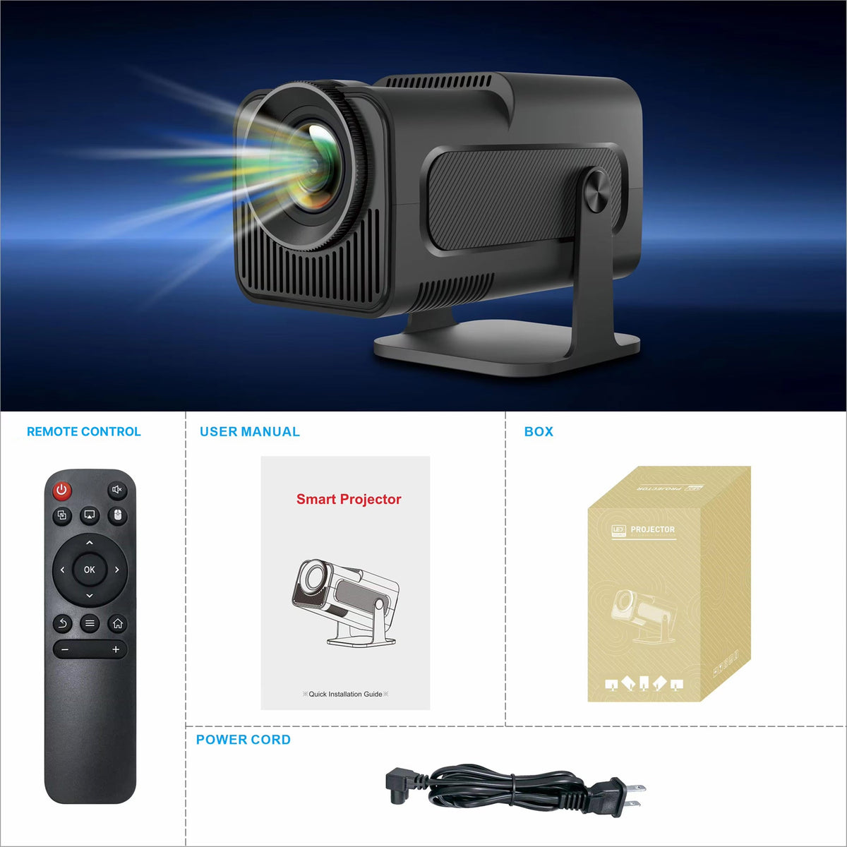 Portable Mini Projector with Android 11, 1080p HD, 300 ANSI Lumens, WiFi 6, Bluetooth, 150 in Screen for Home Theater, Outdoor Movies | Thomler