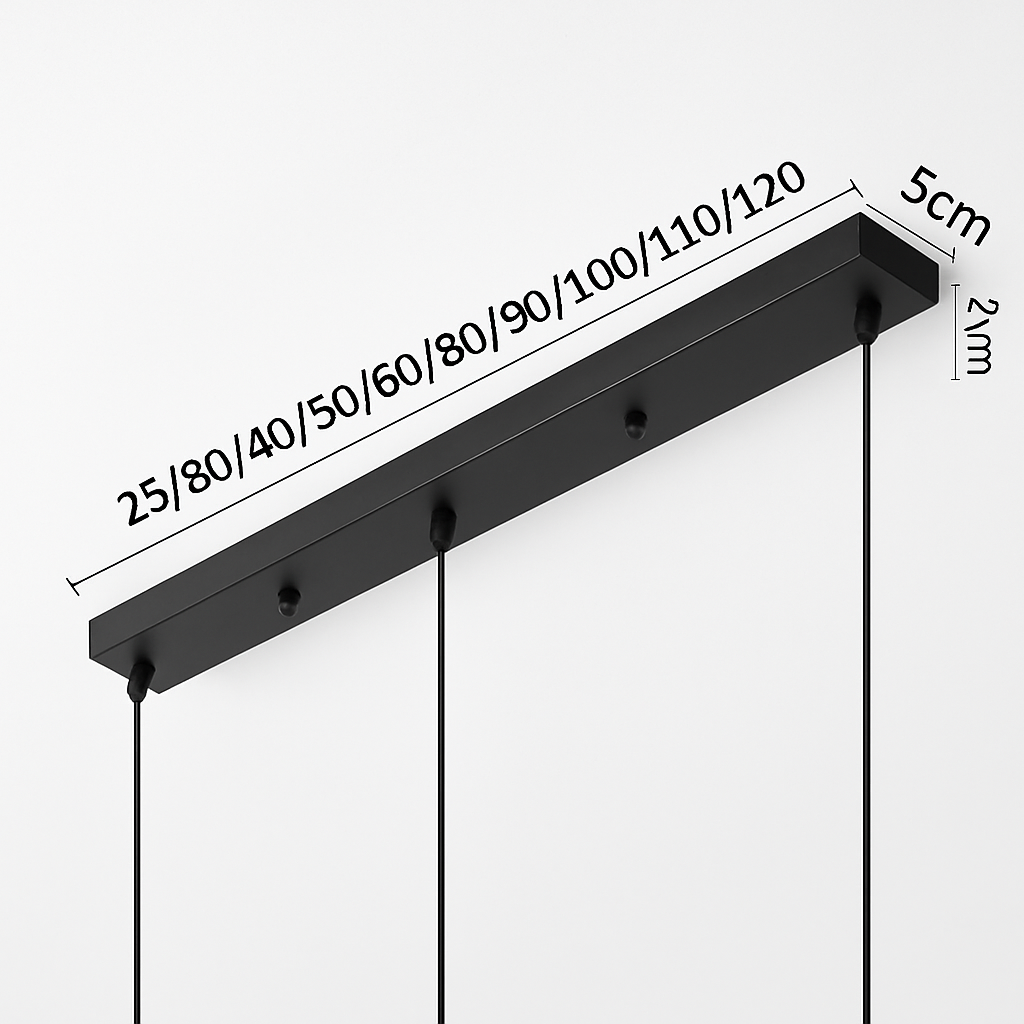 Metal Ceiling Canopy for Multi-Light Pendant Fixtures – Long Mounting Plate in Black or White, 1-5 Outlet Holes, Modern Hardware Accessory | Thomler