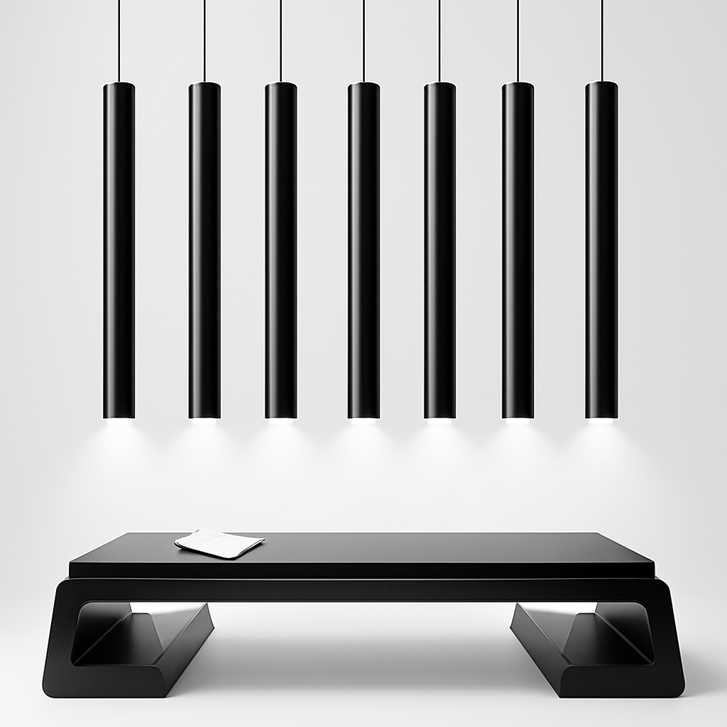 Modern Cylindrical LED Pendant Light — Sleek Slim Black Metal Hanging Fixture for Dining Room, Kitchen Island & Bar | Thomler