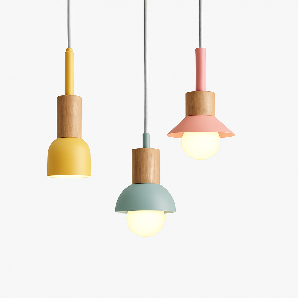 Geometric Wood & Metal Pendant Light – LED Hanging Fixture for Kitchen, Dining Room, Bedroom – Modern Ceiling Lamp with Adjustable Cord | Thomler