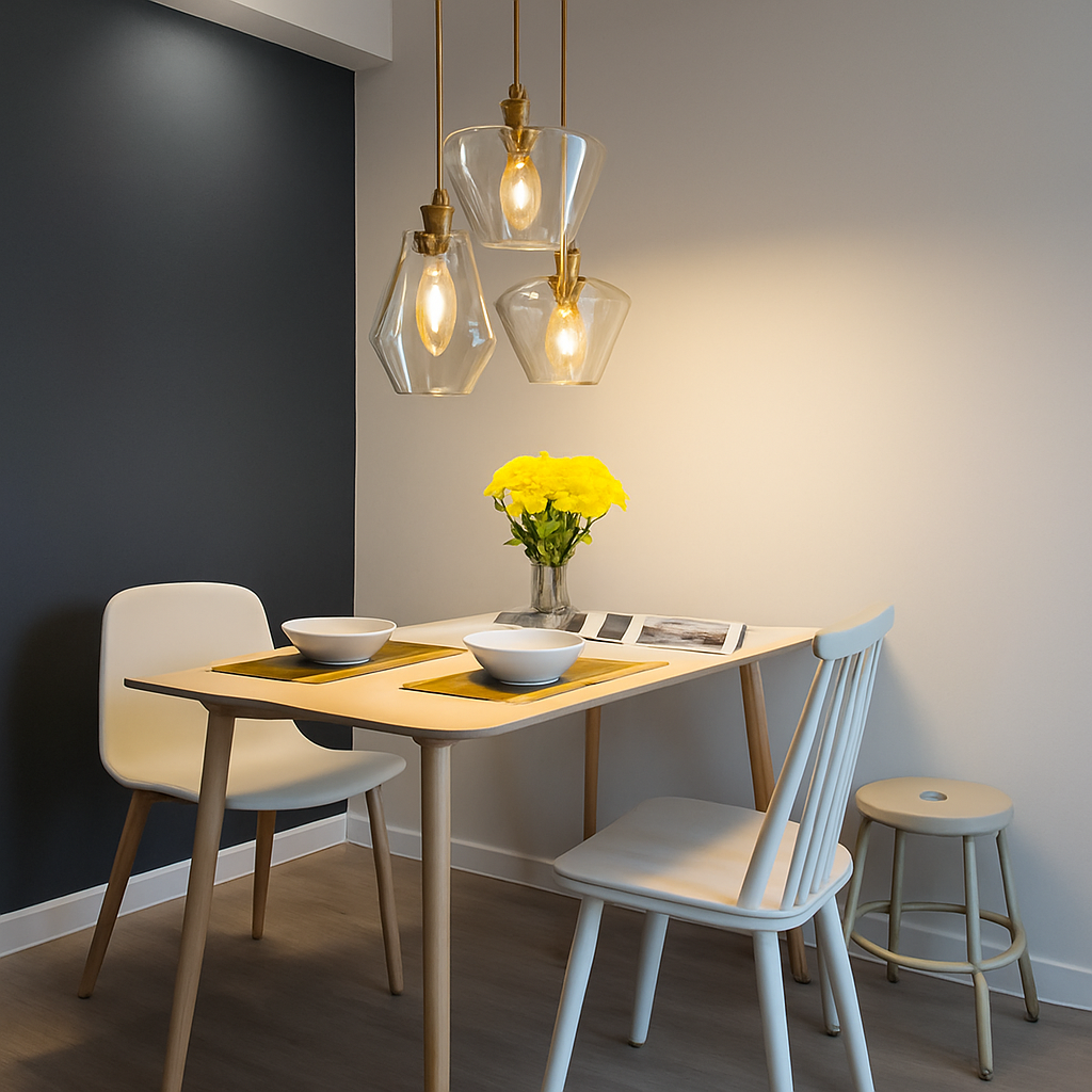 Contemporary Glass & Metal Pendant Light | E27 LED Hanging Fixture for Dining Room, Living Room, Bedroom & Kitchen Island Lighting | Thomler