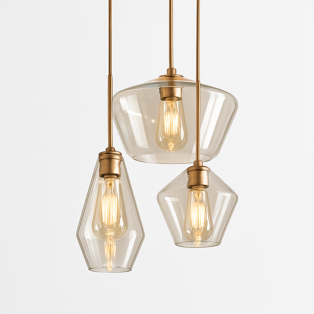 Contemporary Glass & Metal Pendant Light | E27 LED Hanging Fixture for Dining Room, Living Room, Bedroom & Kitchen Island Lighting | Thomler