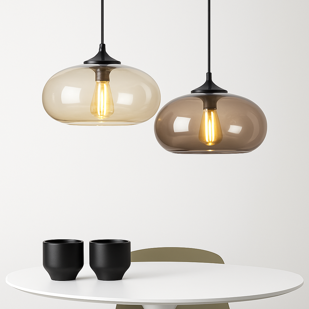 Glass Orb Pendant Light with Floating Inner Cylinder – Modern Hanging Fixture for Dining Room, Kitchen, Bedroom – Adjustable 59 in Cord | Thomler