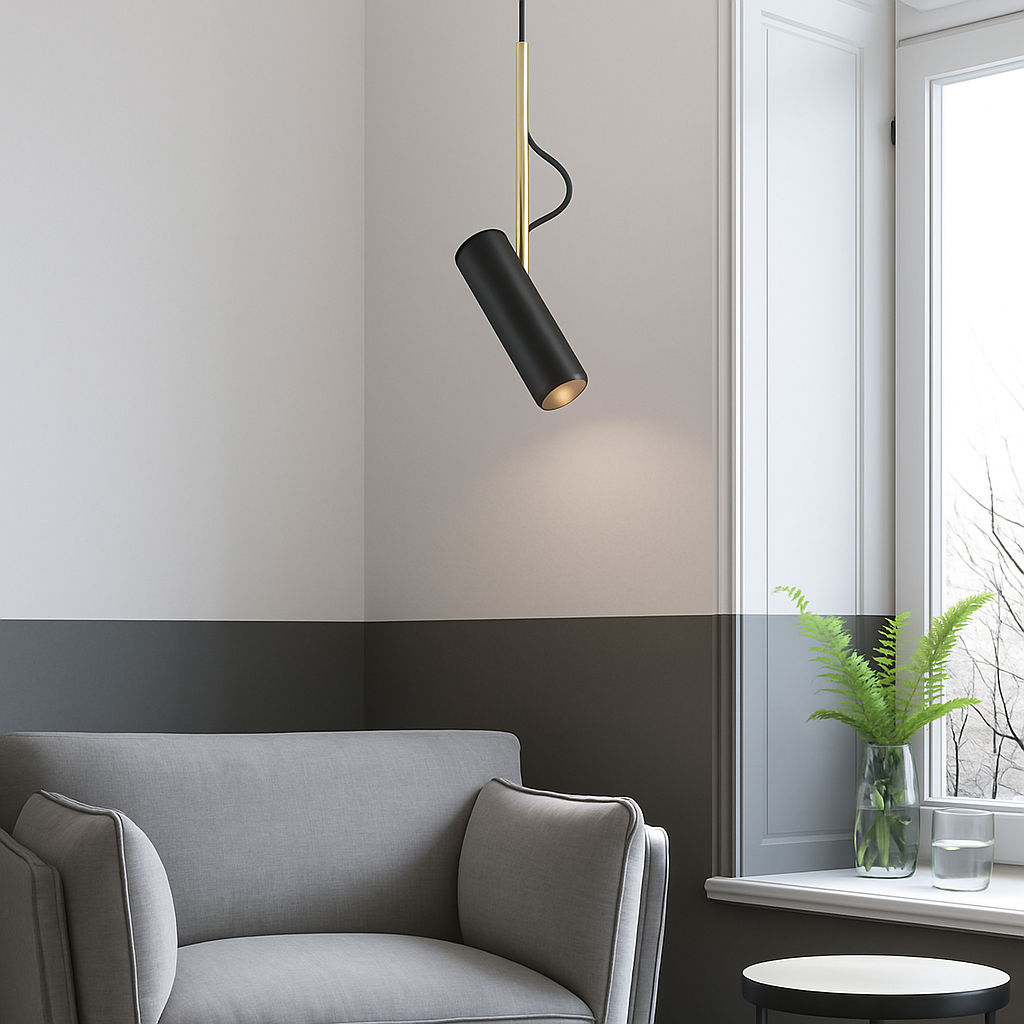 Adjustable Spotlight Pendant Light with Brushed Metal & Gold Stem – Modern Hanging Ceiling Fixture for Kitchen Island, Dining Room & Bedroom | Thomler