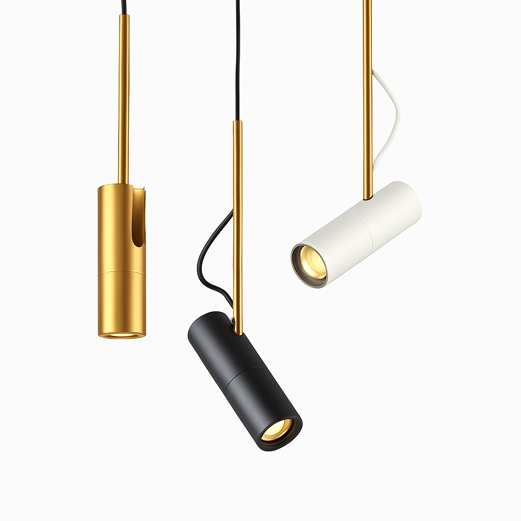 Adjustable Spotlight Pendant Light with Brushed Metal & Gold Stem – Modern Hanging Ceiling Fixture for Kitchen Island, Dining Room & Bedroom | Thomler