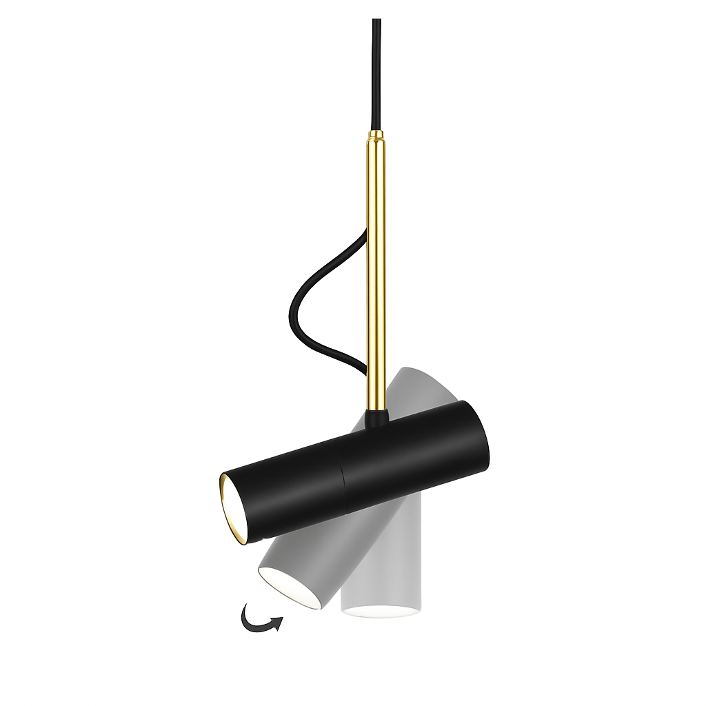Adjustable Spotlight Pendant Light with Brushed Metal & Gold Stem – Modern Hanging Ceiling Fixture for Kitchen Island, Dining Room & Bedroom | Thomler