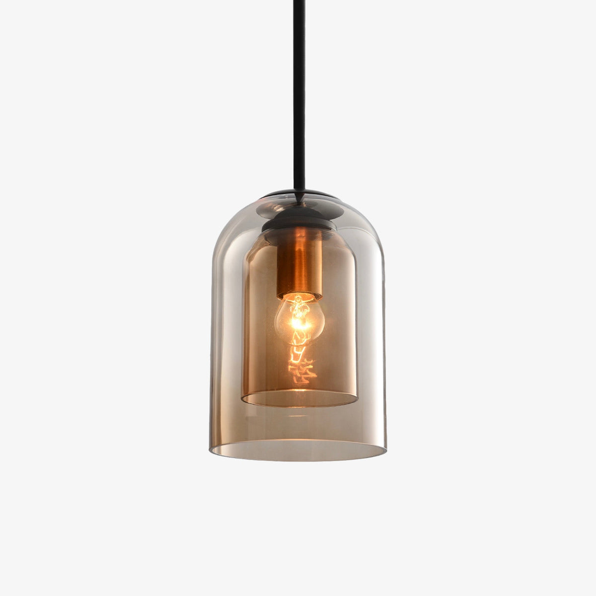 Modern Smoked Glass Pendant Light with Metal Frame for Dining Room & Bedroom | Contemporary Industrial Hanging Lamp Fixture | Ceiling | Thomler