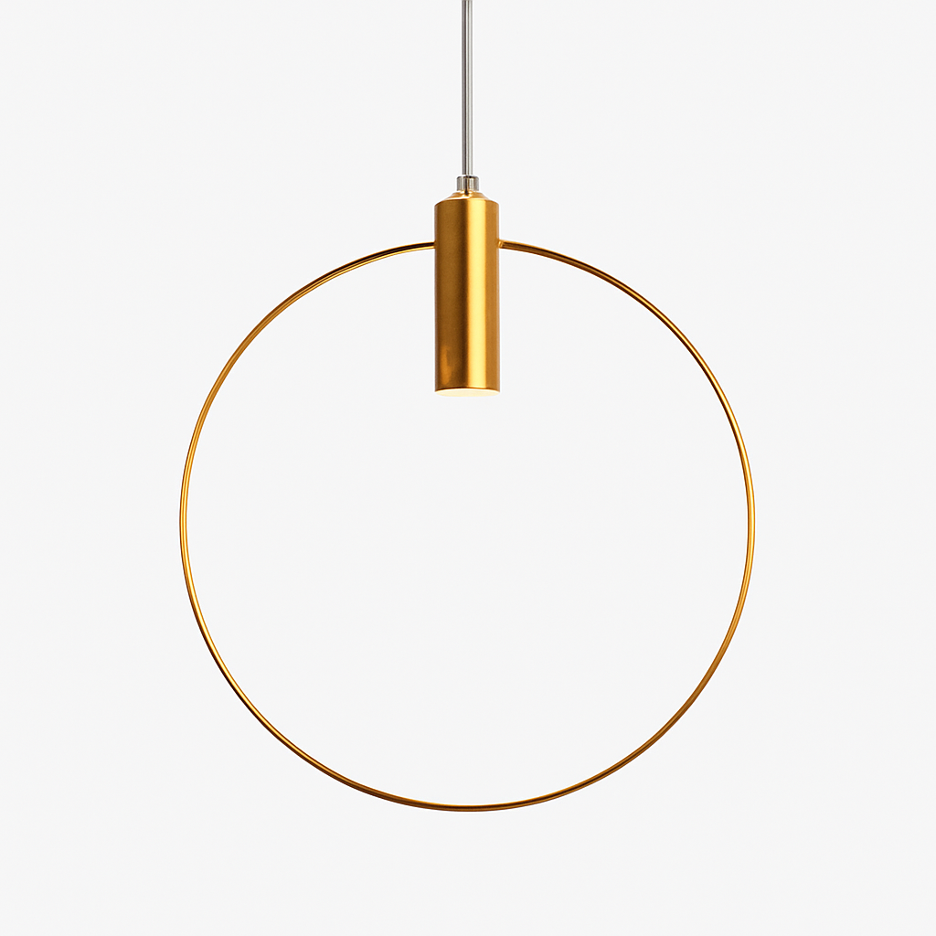 Circular Gold LED Pendant Light | Modern Round Hanging Fixture for Dining Room, Living Room & Bedroom | Geometric Metal Ceiling Lamp | Thomler