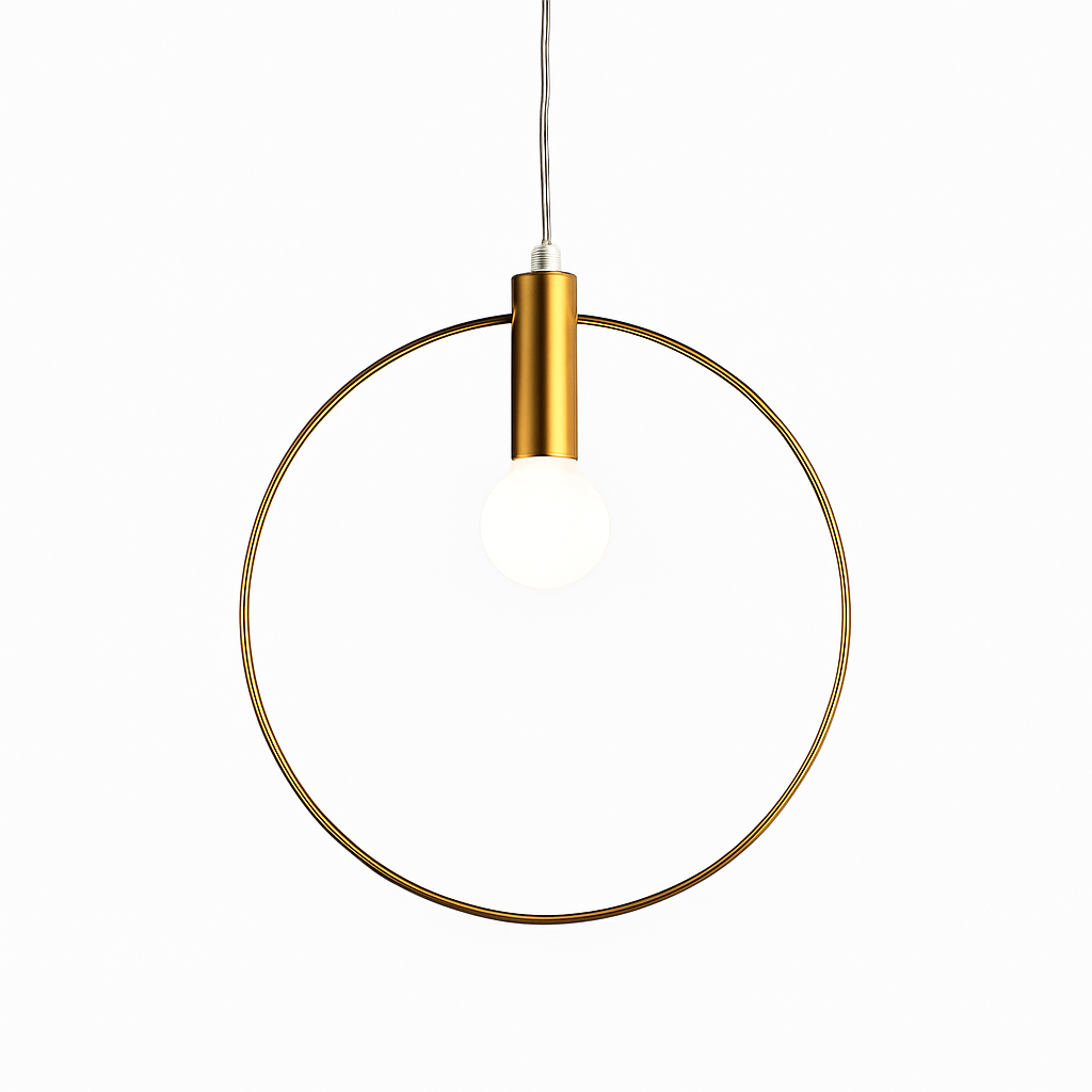 Circular Gold LED Pendant Light | Modern Round Hanging Fixture for Dining Room, Living Room & Bedroom | Geometric Metal Ceiling Lamp | Thomler