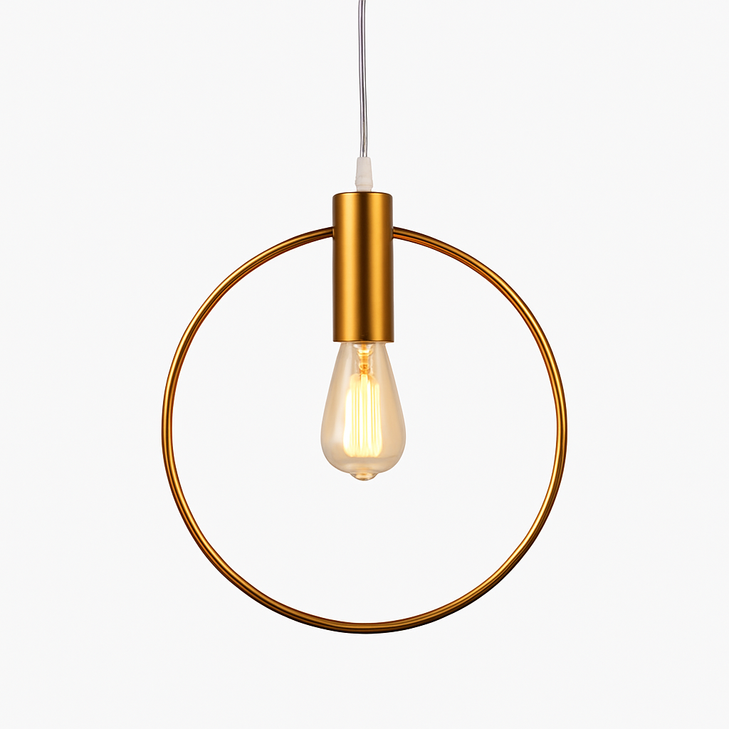 Circular Gold LED Pendant Light | Modern Round Hanging Fixture for Dining Room, Living Room & Bedroom | Geometric Metal Ceiling Lamp | Thomler