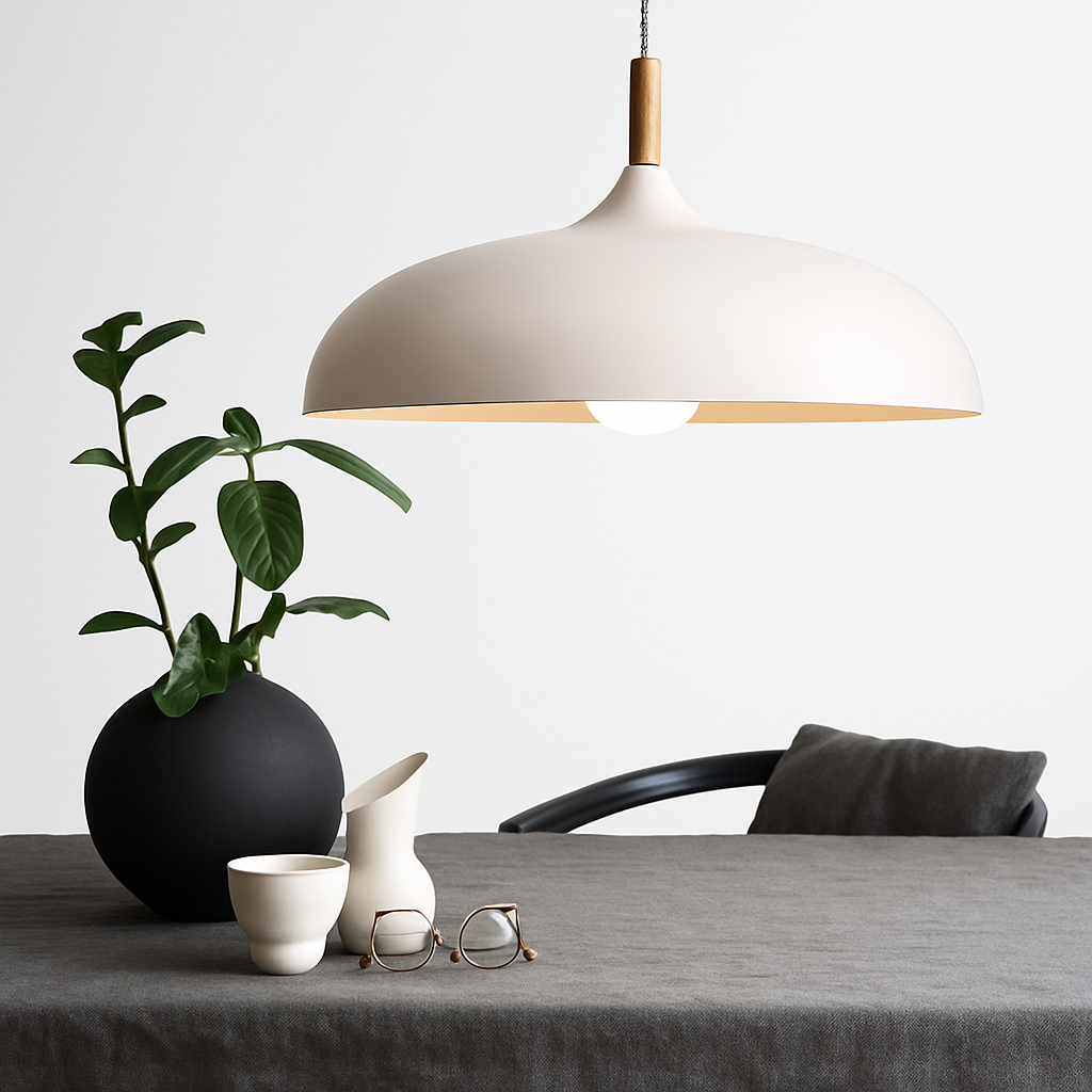 Pendant Light Aluminum Wood Rod 15.7 in Scandinavian Kitchen Dining Ceiling Fixture Modern Minimal Hanging Lamp | Thomler