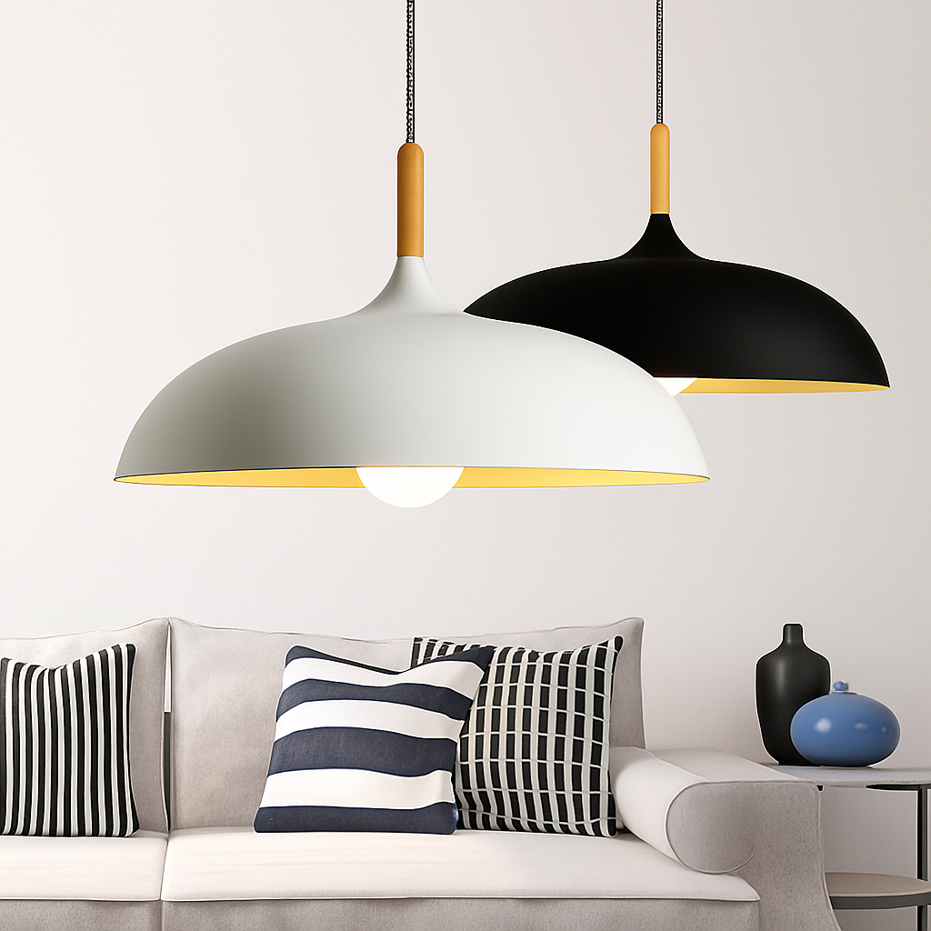 Pendant Light Aluminum Wood Rod 15.7 in Scandinavian Kitchen Dining Ceiling Fixture Modern Minimal Hanging Lamp | Thomler