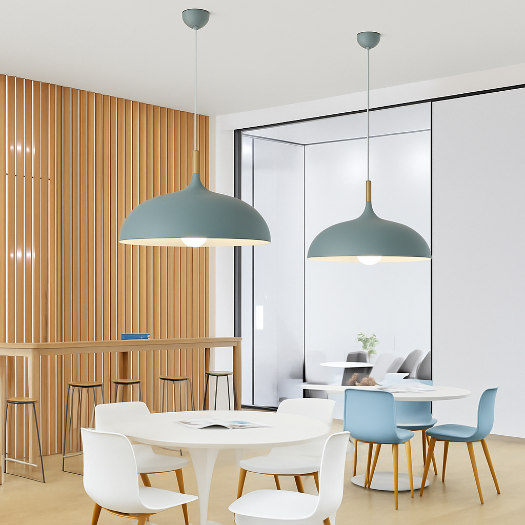 Pendant Light Aluminum Wood Rod 15.7 in Scandinavian Kitchen Dining Ceiling Fixture Modern Minimal Hanging Lamp | Thomler