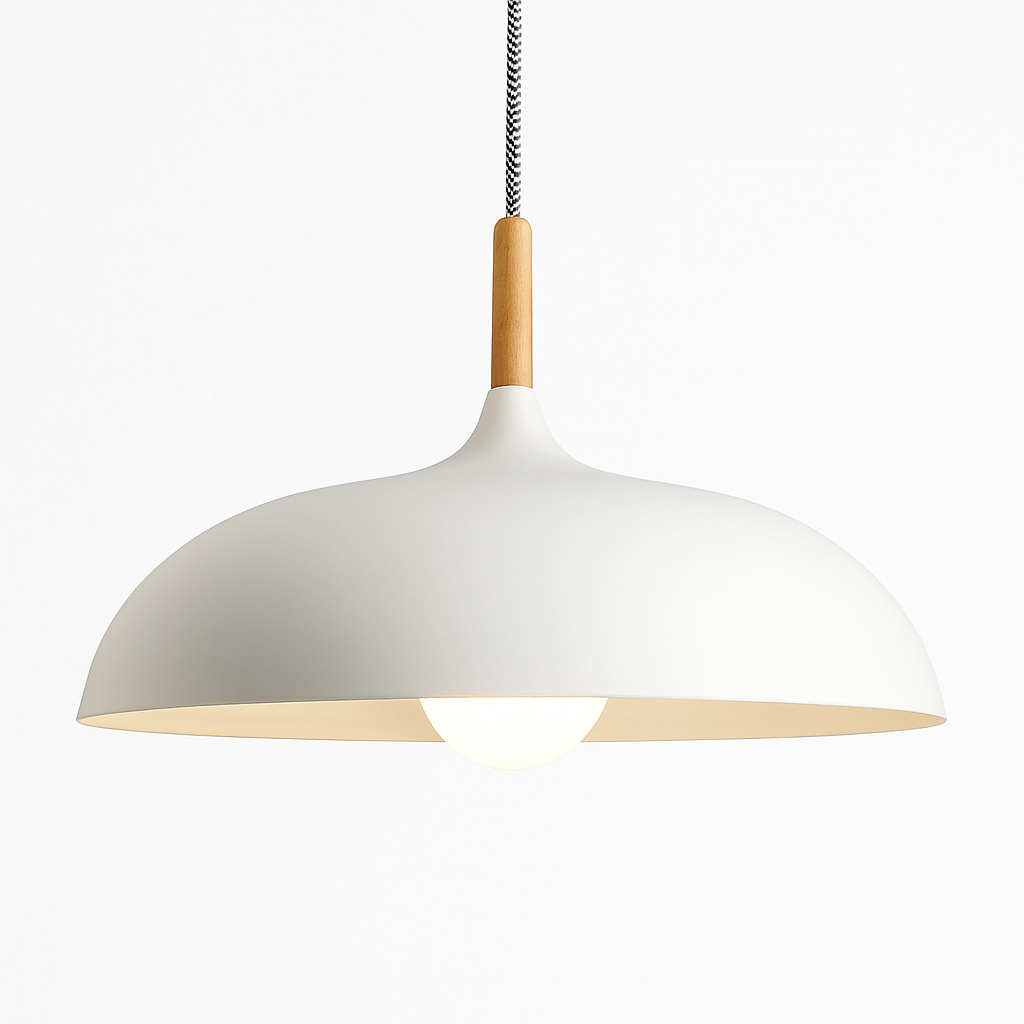 Pendant Light Aluminum Wood Rod 15.7 in Scandinavian Kitchen Dining Ceiling Fixture Modern Minimal Hanging Lamp | Thomler