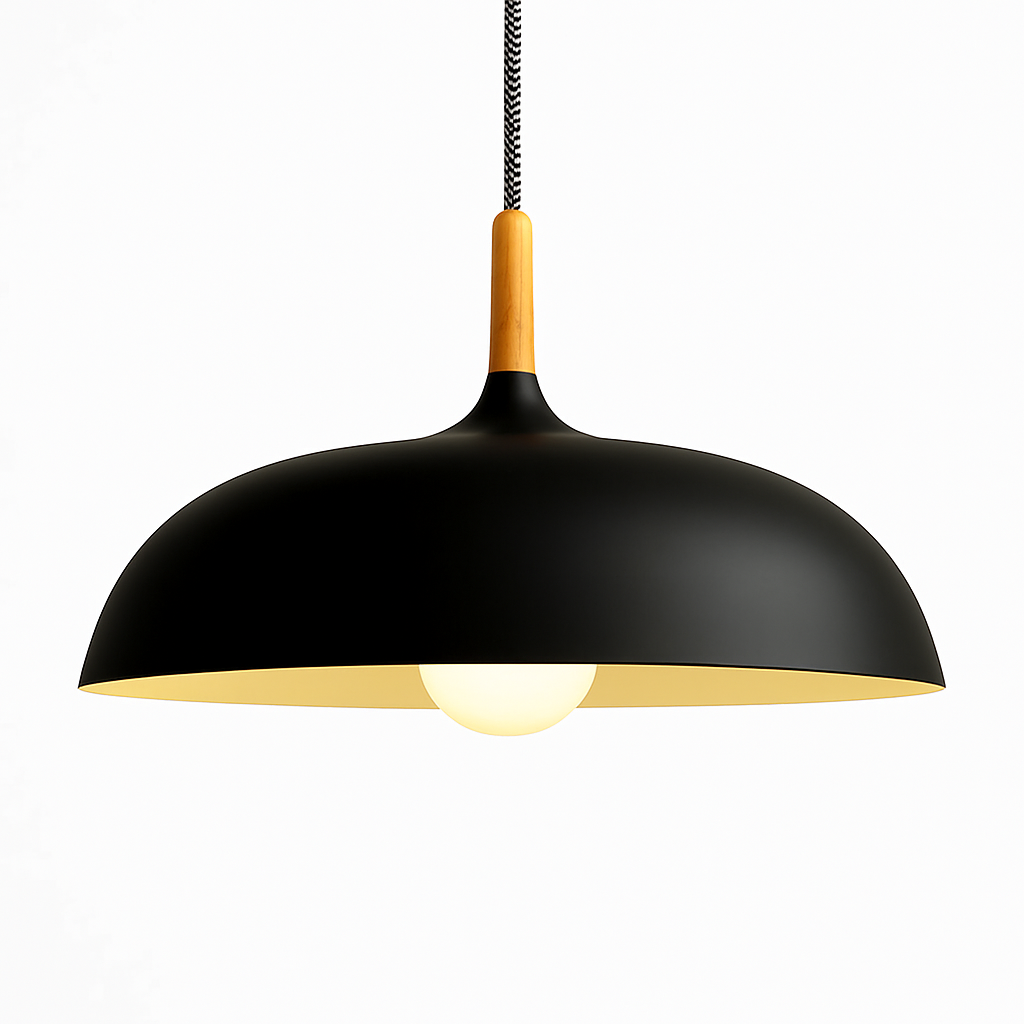 Pendant Light Aluminum Wood Rod 15.7 in Scandinavian Kitchen Dining Ceiling Fixture Modern Minimal Hanging Lamp | Thomler