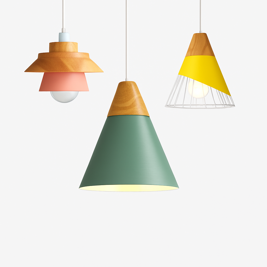 Pendant Light Wood Metal 11.0 in Colorful Nordic Kitchen Dining Ceiling Fixture Modern Hanging Lamp | Thomler