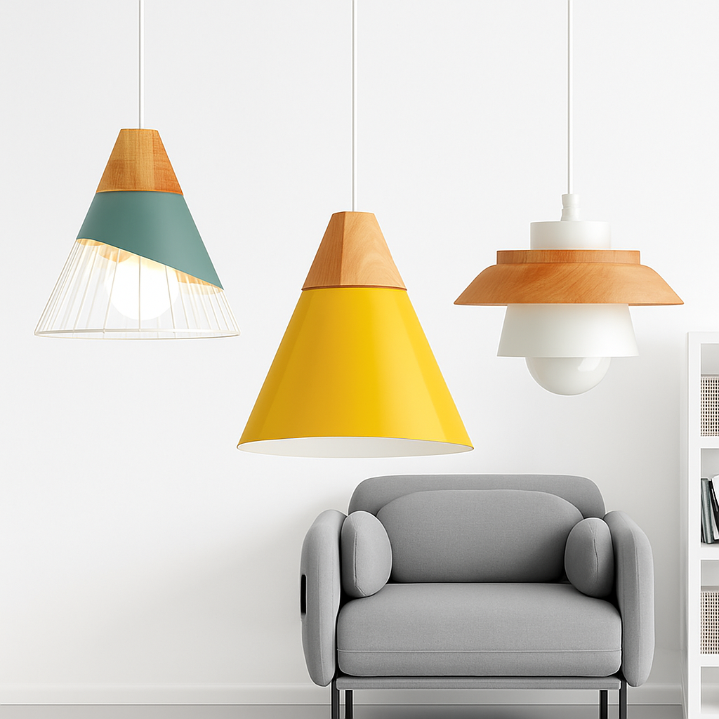 Pendant Light Wood Metal 11.0 in Colorful Nordic Kitchen Dining Ceiling Fixture Modern Hanging Lamp | Thomler