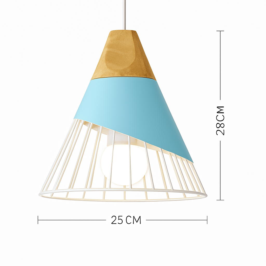 Pendant Light Wood Metal 11.0 in Colorful Nordic Kitchen Dining Ceiling Fixture Modern Hanging Lamp | Thomler