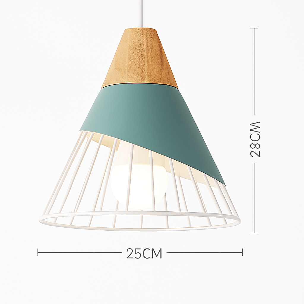 Pendant Light Wood Metal 11.0 in Colorful Nordic Kitchen Dining Ceiling Fixture Modern Hanging Lamp | Thomler