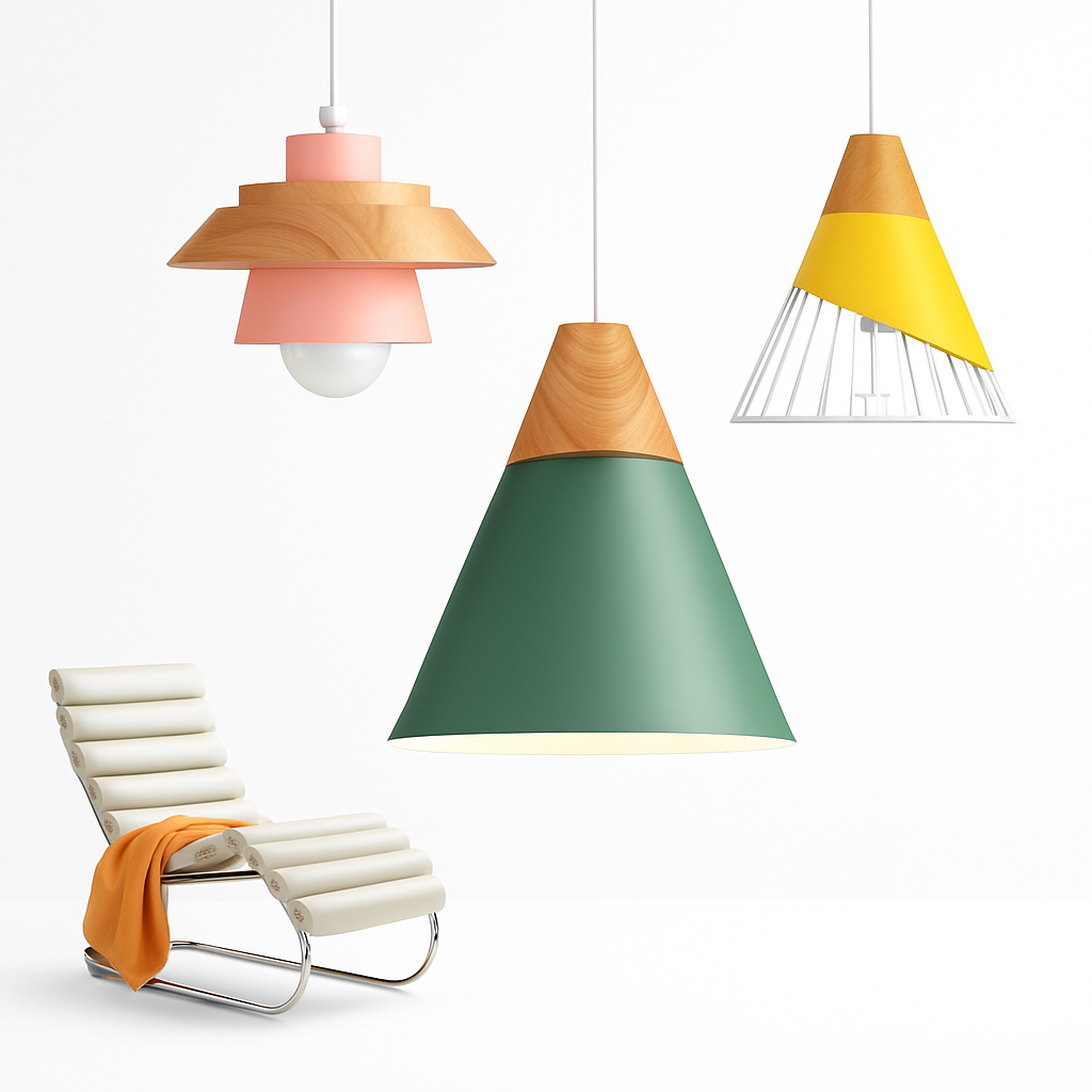 Pendant Light Wood Metal 11.0 in Colorful Nordic Kitchen Dining Ceiling Fixture Modern Hanging Lamp | Thomler