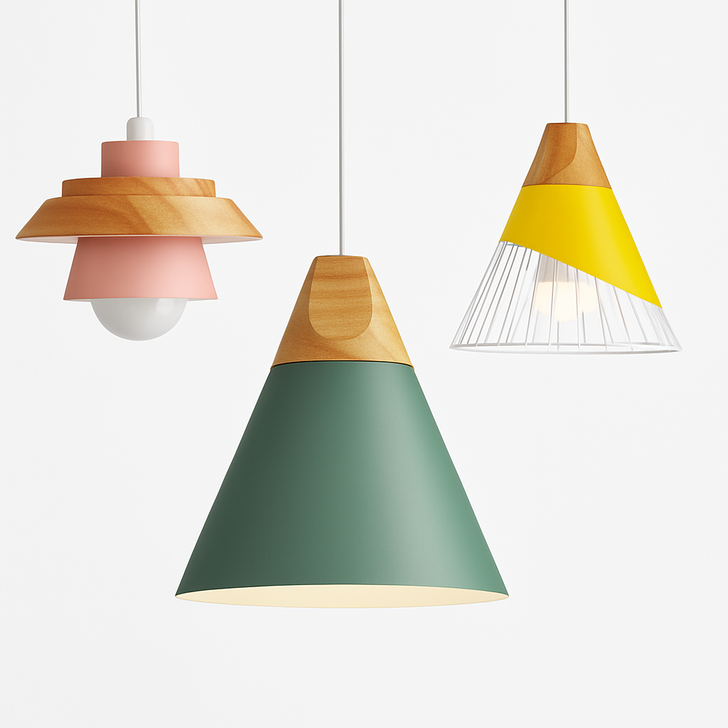 Pendant Light Wood Metal 11.0 in Colorful Nordic Kitchen Dining Ceiling Fixture Modern Hanging Lamp | Thomler