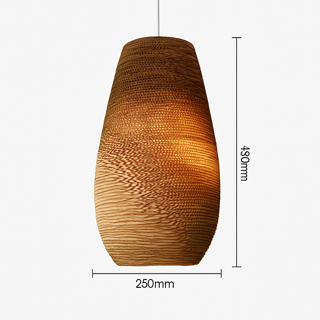 Japandi Paper Pendant Light – Brown Cord-Hung Ceiling Fixture, E27 Bulb Included, 12 Shade Shapes Available for Dining Room, Living Room & | Thomler