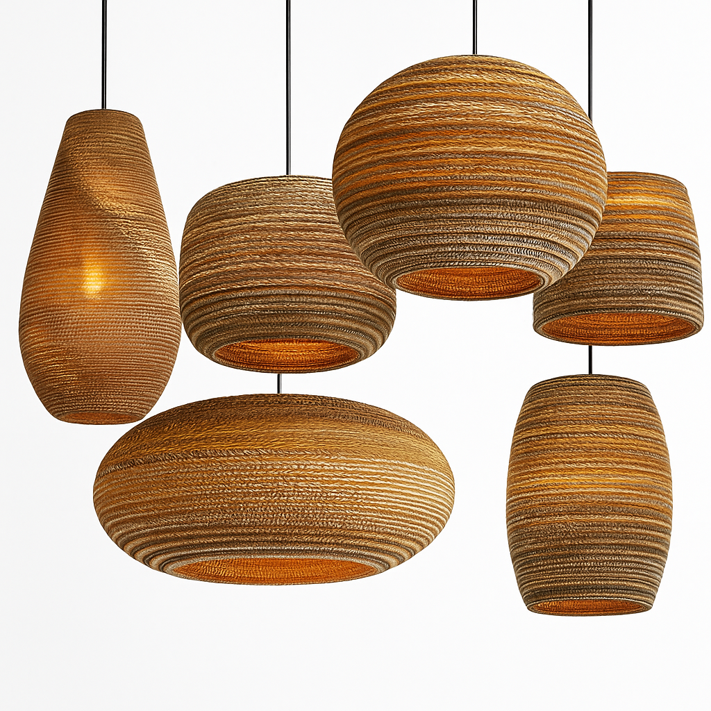 Japandi Paper Pendant Light – Brown Cord-Hung Ceiling Fixture, E27 Bulb Included, 12 Shade Shapes Available for Dining Room, Living Room & | Thomler