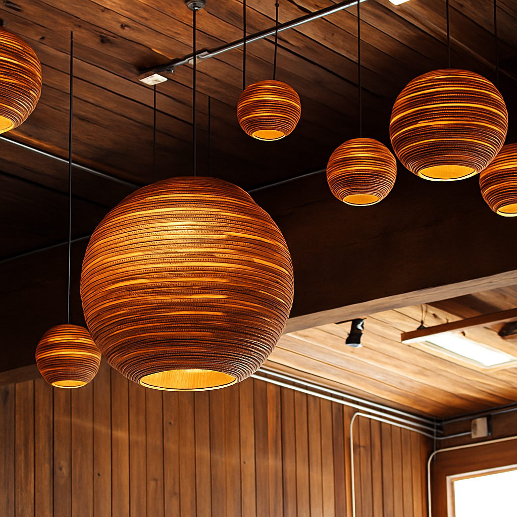 Japandi Paper Pendant Light – Brown Cord-Hung Ceiling Fixture, E27 Bulb Included, 12 Shade Shapes Available for Dining Room, Living Room & | Thomler
