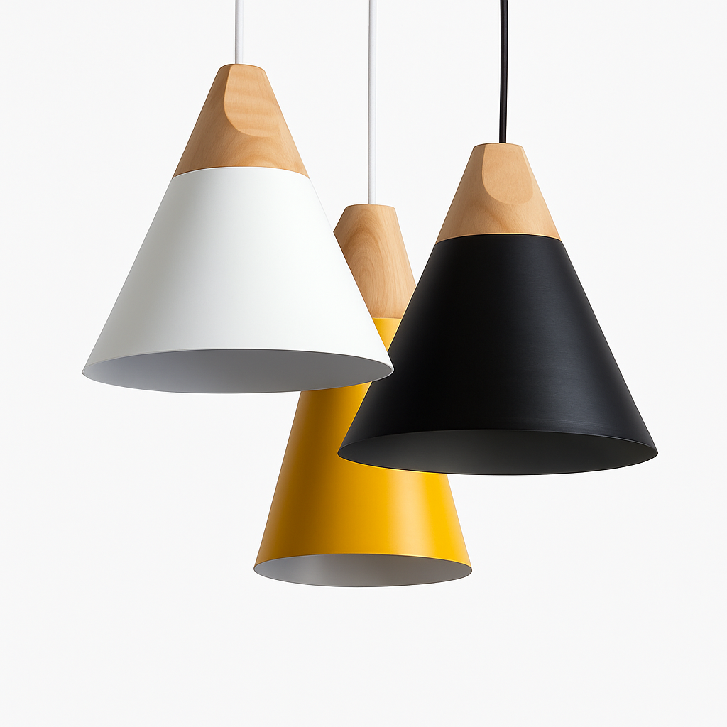 Modern Cone Pendant Light with Wood & Aluminum | Scandinavian Style Hanging Fixture for Dining Room Kitchen | E27 Socket | Contemporary | Thomler