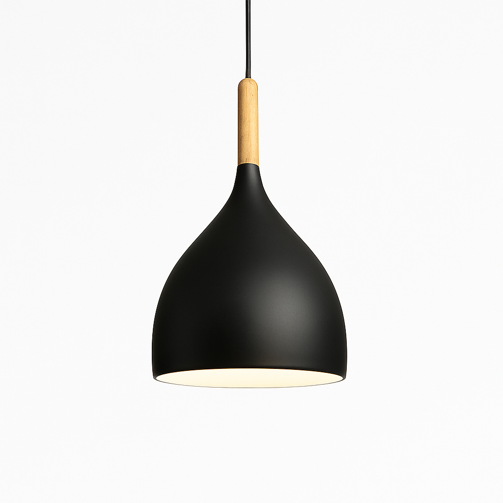 Metal Pendant Light with Wood Rod Modern Kitchen Dining Bar Fixture Adjustable Ceiling Lamp LED E27 Socket Scandinavian Style | Thomler