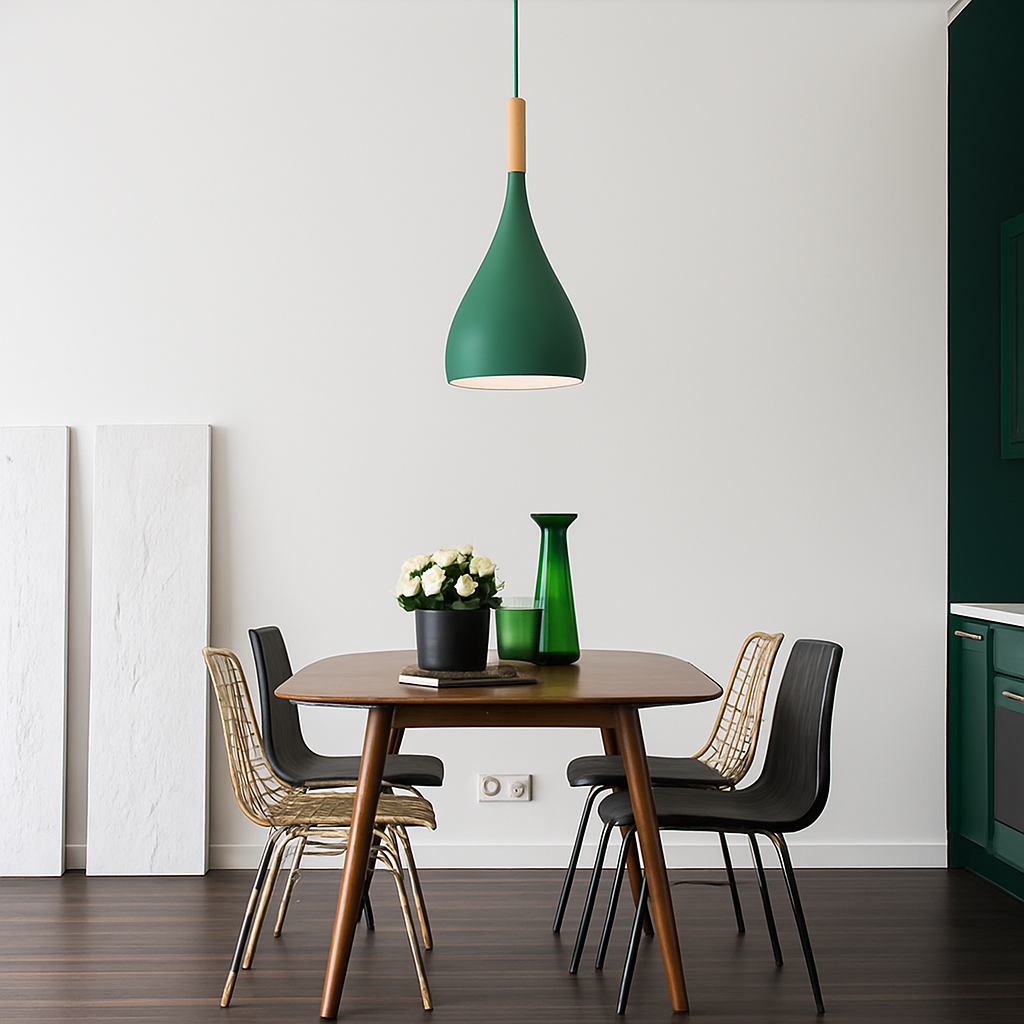 Metal Pendant Light with Wood Rod Modern Kitchen Dining Bar Fixture Adjustable Ceiling Lamp LED E27 Socket Scandinavian Style | Thomler