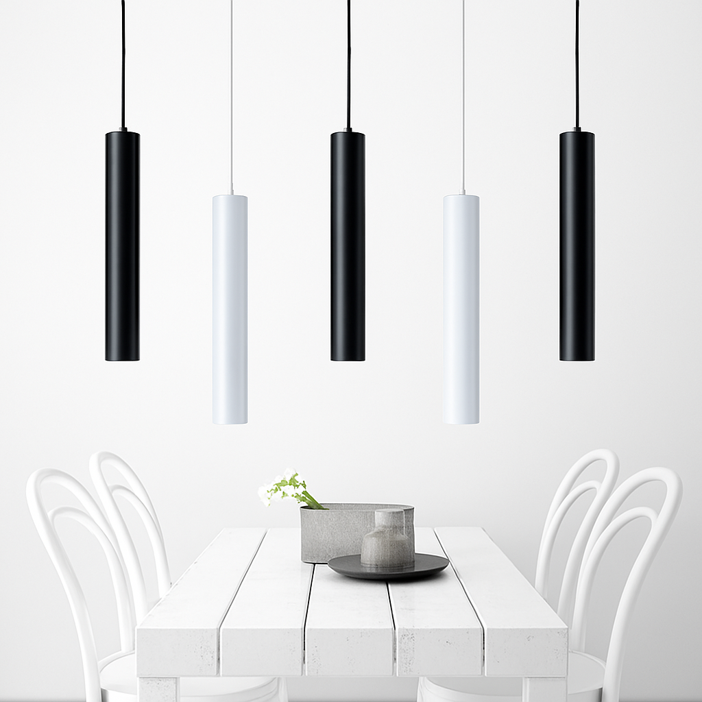 Cylindrical Pendant Light Fixture with Integrated LED - Modern Aluminum Hanging Ceiling Lamp for Kitchen, Dining Room & Living Room | Thomler