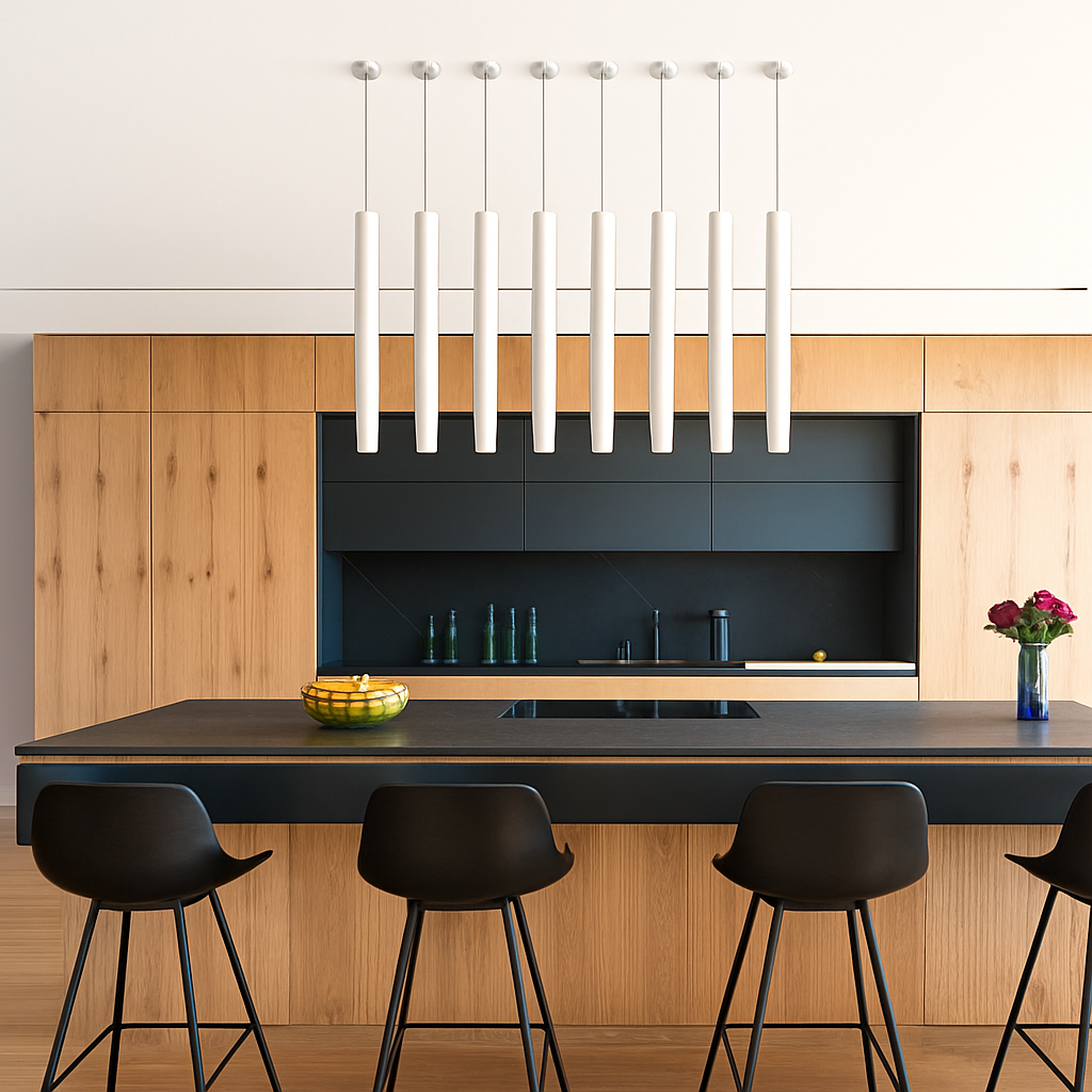 Cylindrical Pendant Light Fixture with Integrated LED - Modern Aluminum Hanging Ceiling Lamp for Kitchen, Dining Room & Living Room | Thomler